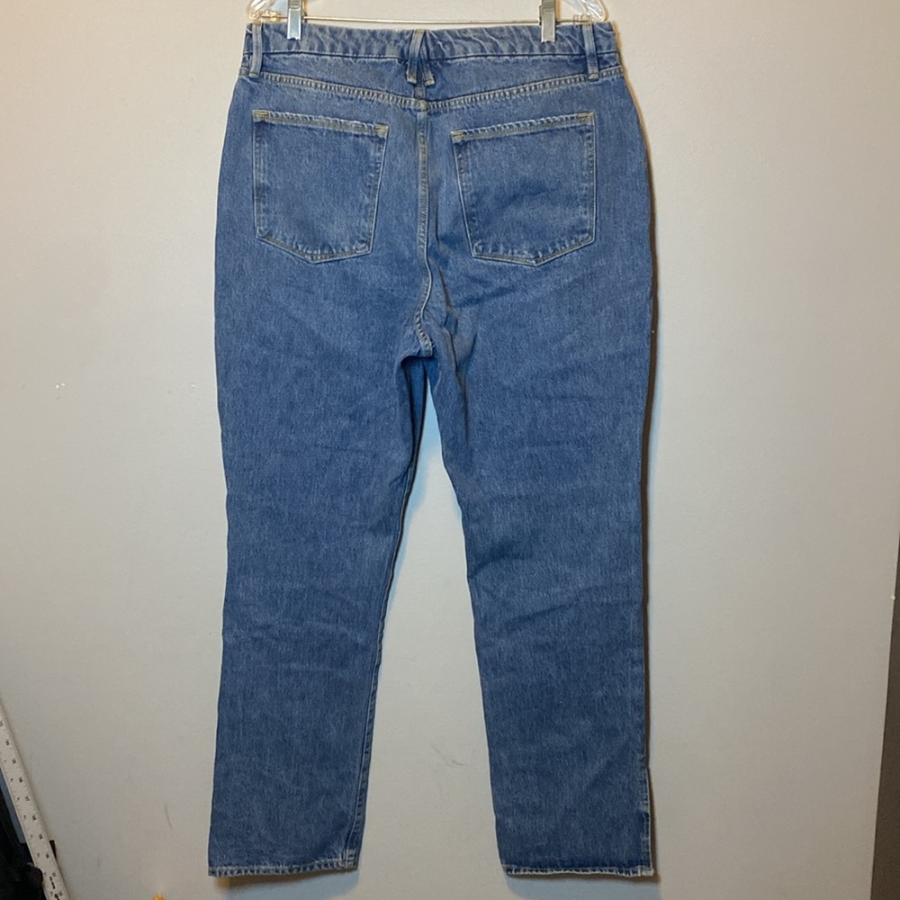 Good American Good Boy Straight Jeans Women’s 15 Blue Medium Wash Denim Slit Hem - Picture 11 of 17